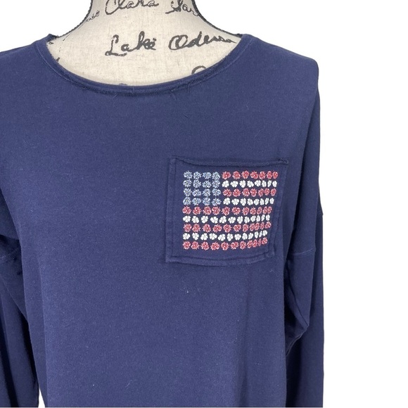 Crown & Ivy USA Floral Flag Long Sleeve Lightweight Sweatshirt Size Small - Picture 4 of 10